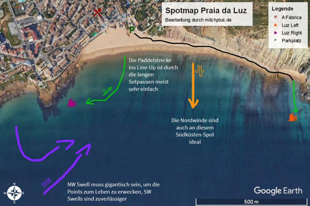 Surfen an der Algarve: Spotmap vom Praia da Luz