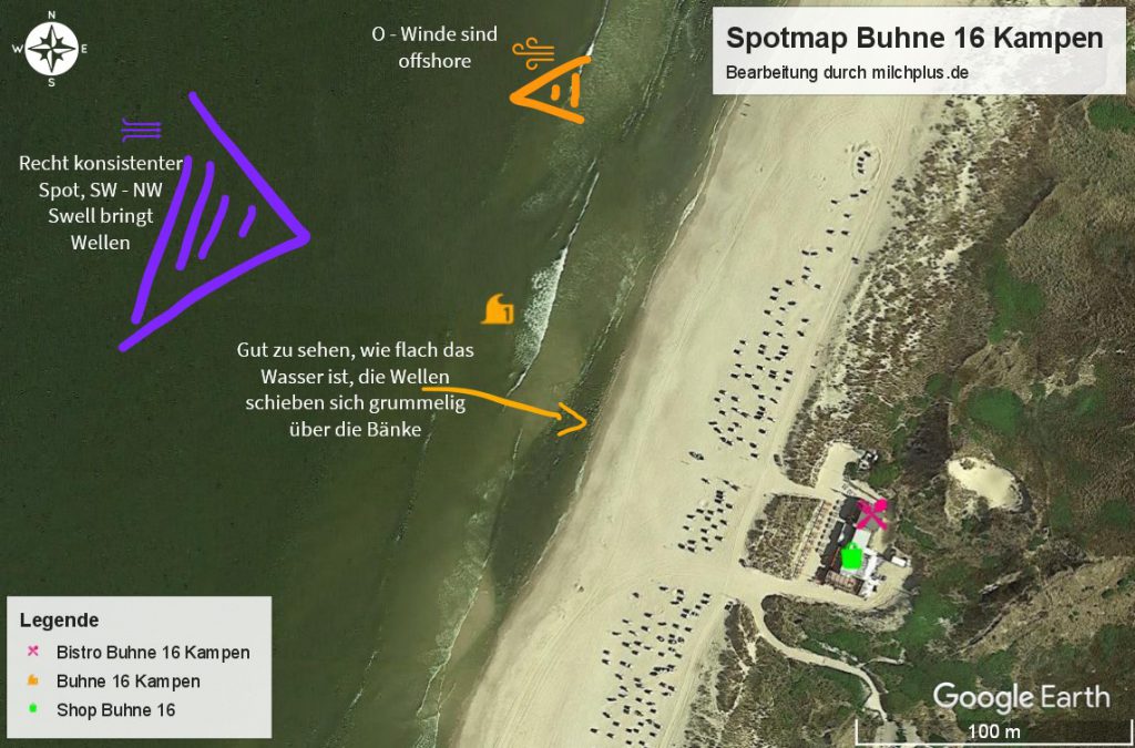Surfen in Deutschland: Spotmap für Buhne 16 in Kampen