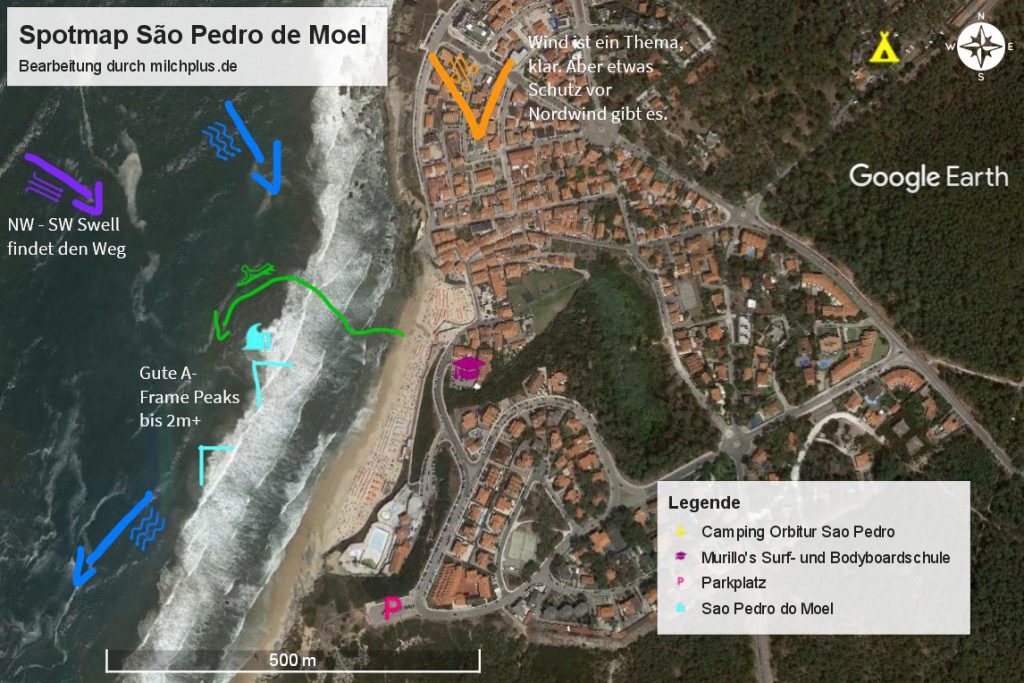 Surfen in Nazaré: Spotmap von Sao Pedro do Moel