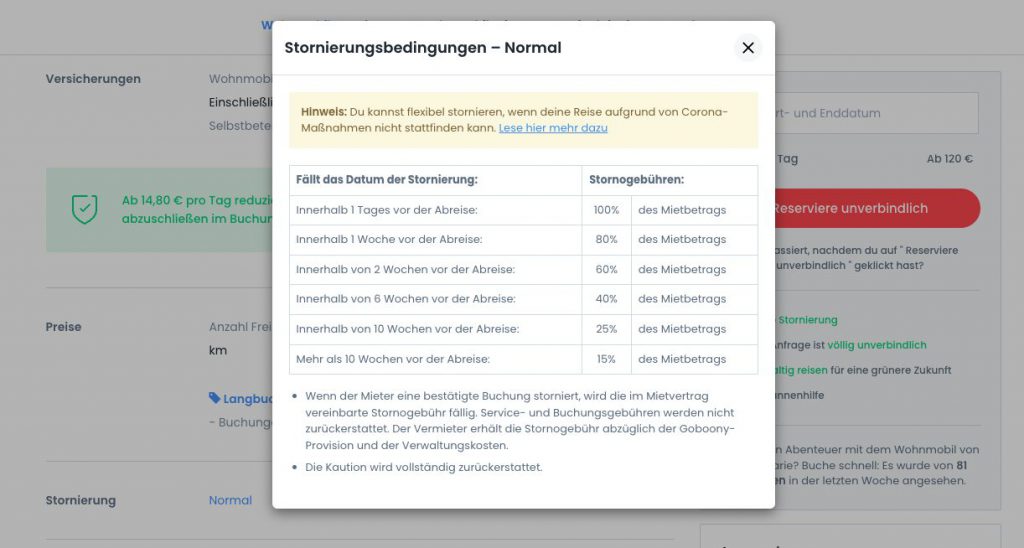 Wohnmobil mieten von privat: Die Stornobedingungen sind oft nicht besonders gut.