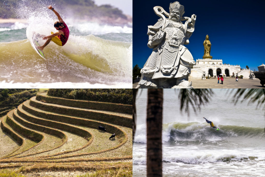 Surfen in China ist immer eine interessante Erfahrung. Ein Collage.