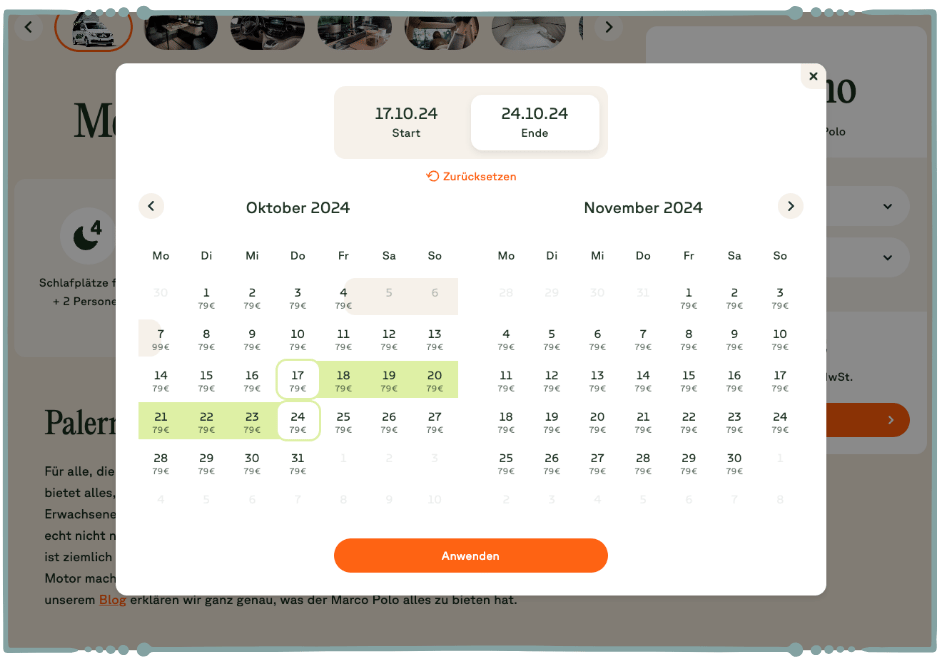 Wohnmobil mieten Preisliste: Der Buchungskalender von Off