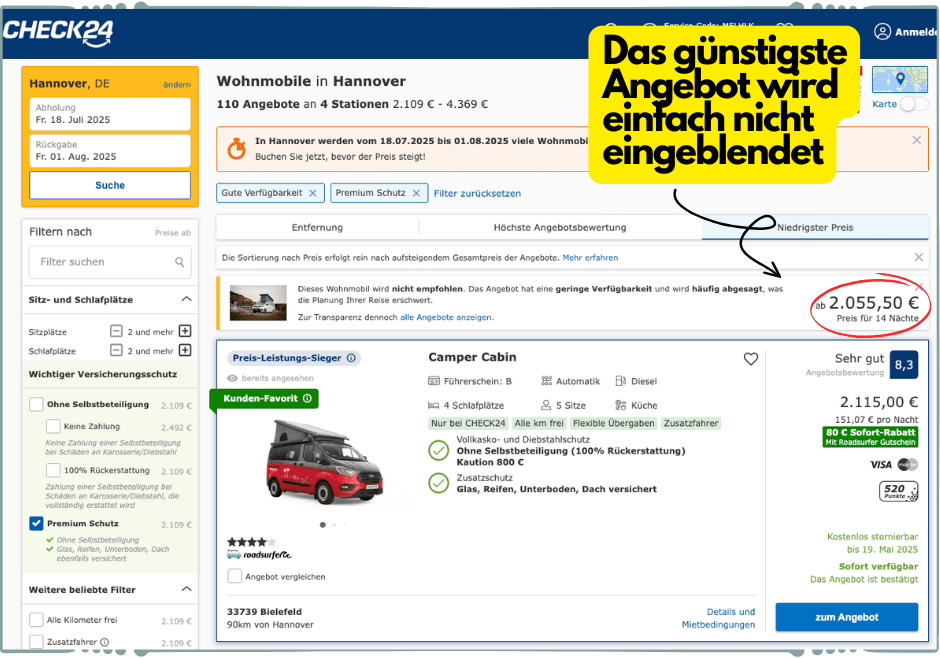 Check24 Wohnmobil mieten Screenshot