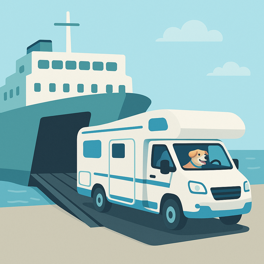 Mit der Fähre und Hund nach Norwegen, eine Illustration