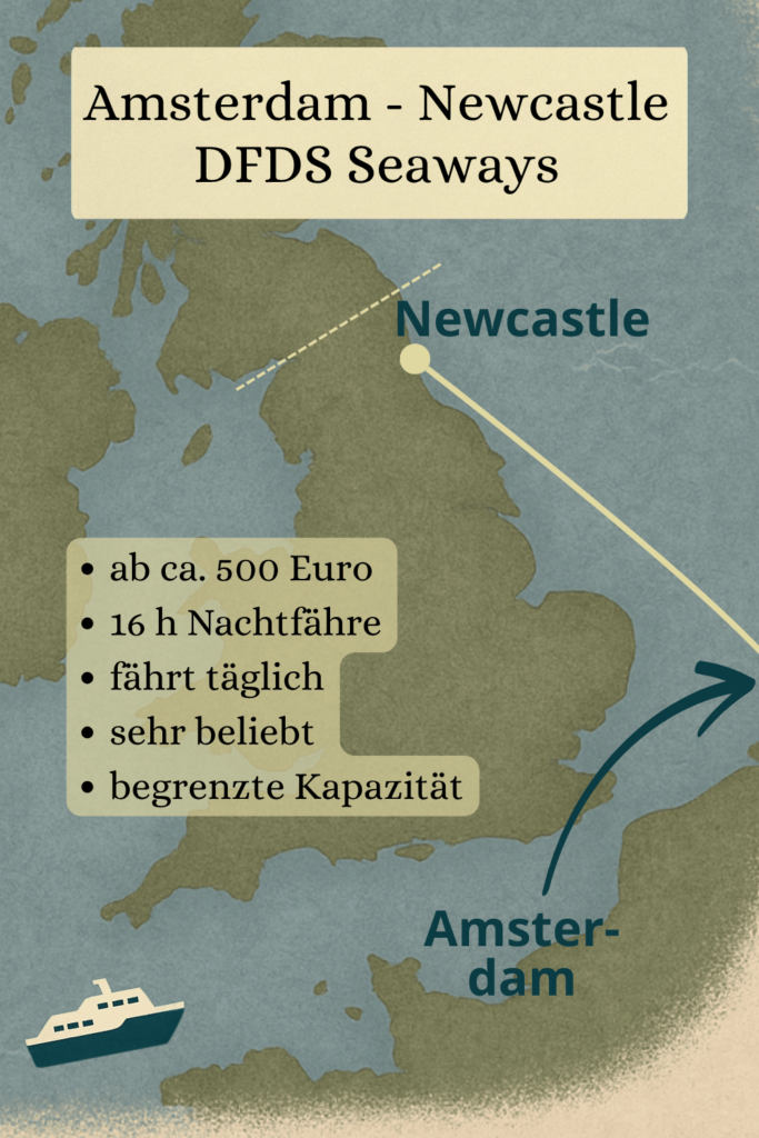 Fähre von Amsterdam nach Newcastle: Übersichts-Karte