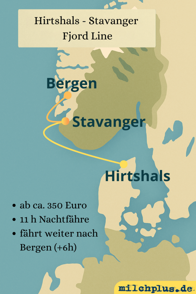 Die Fähre von Hirtshals nach Stavanger / Bergen, eine Übersichtskarte