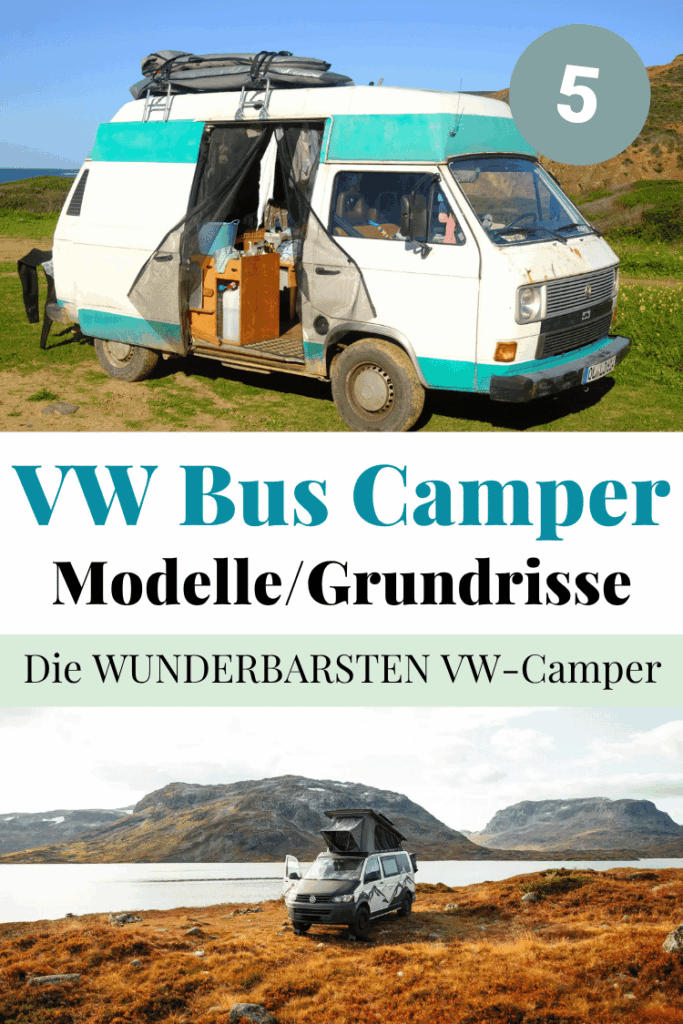 VW Bus Camper Varianten: Collage mit VW Bussen zum pinnen