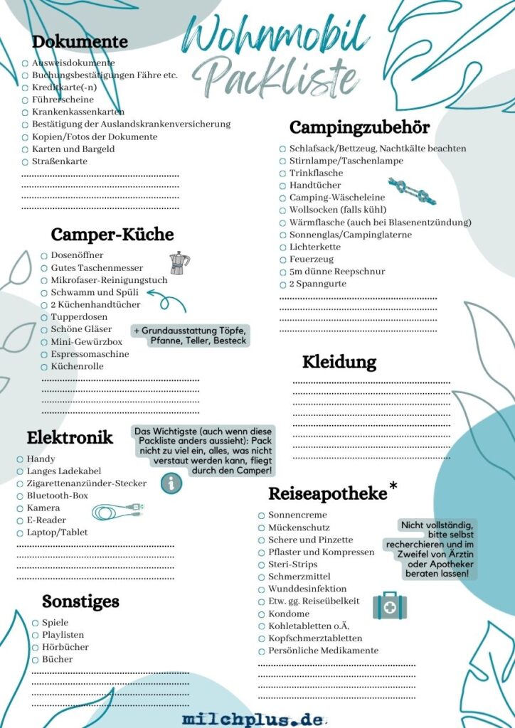 Wohnmobil Packliste